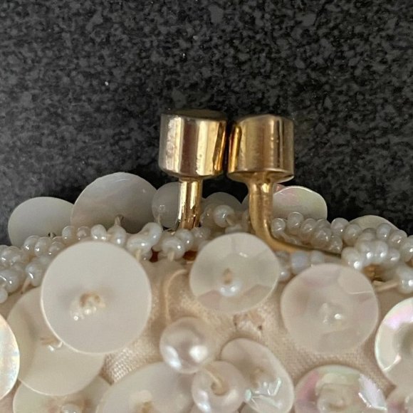 Antique white beaded sequin & pearl evening purse Le Jule - Picture 11 of 16